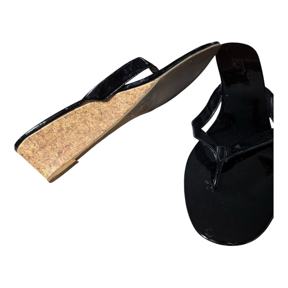 LOFT Black and Tan Wedge Shoes with Cork Heel Size 11M